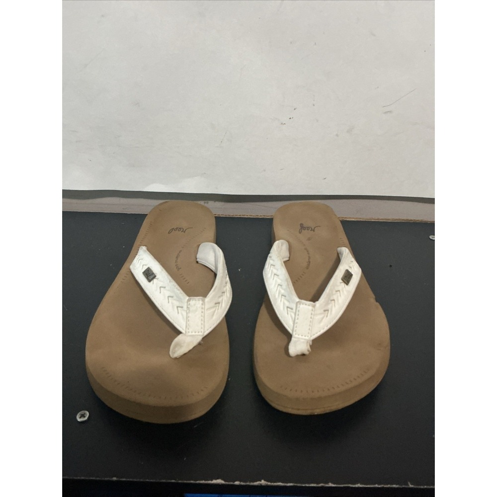 Reef Beachbreak Flip Flops Womens 8 White Brown Cushioned Arch Support Sandals